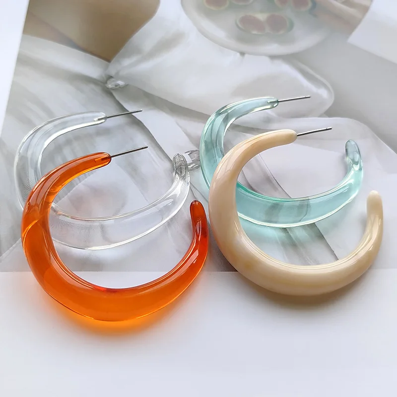 

Korean Resin Acrylic Transparent Geometric C-shaped Drop Earrings Women Hyperbole Round Circle Big Hoop Earrings Fashion Jewelry