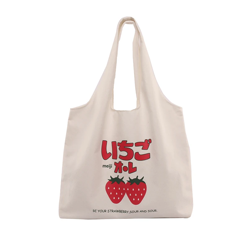 

Женская сумка с принтом клубничного йогурта, японская вместительная Студенческая сумка-тоут через плечо, Портативная сумка для покупок