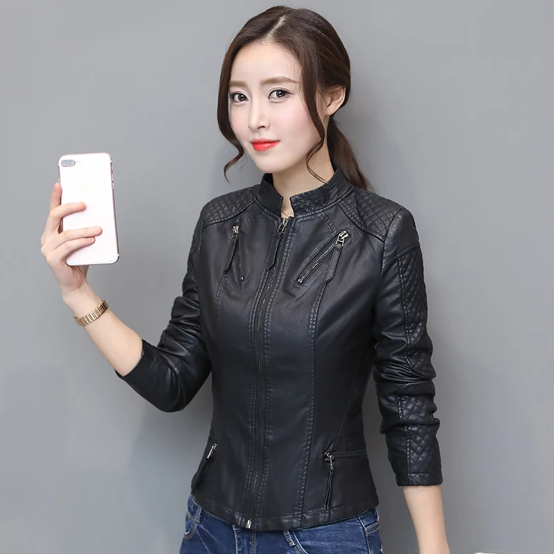 Женская байкерская куртка из искусственной кожи Повседневная тонкая мягкая