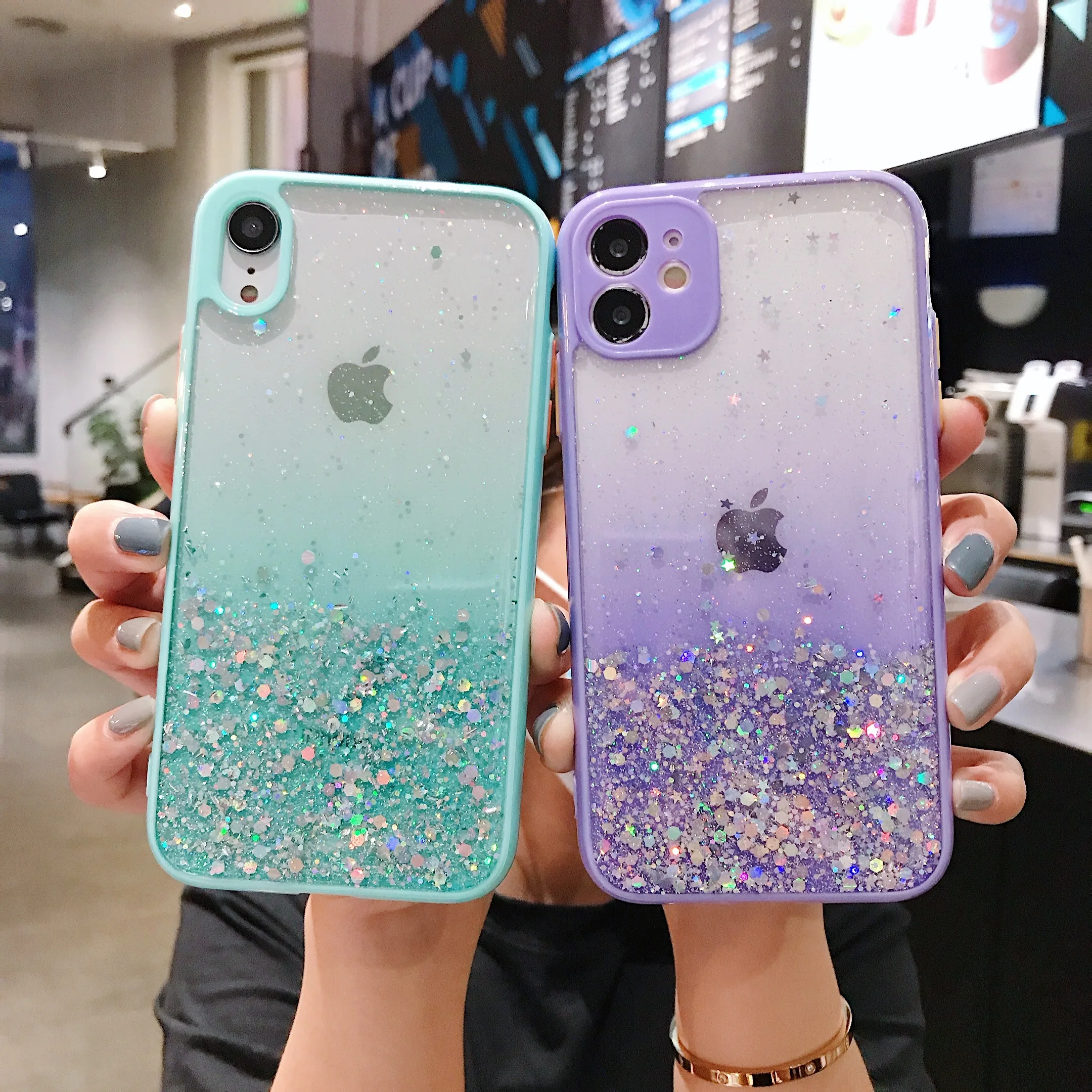 Блестящий Прозрачный чехол из фольги для телефона iPhone 11 Pro XS Max XR X 8 7 Plus SE 2020 яркий