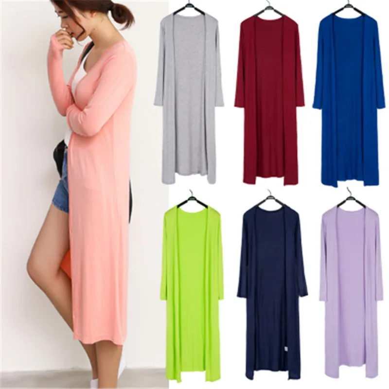 

Korean 2021 Women's Casual Long Modal Cotton Sweater Cardigan Soft Comfortable Strong Simple Solid Free Size Loose Thin Cardigan