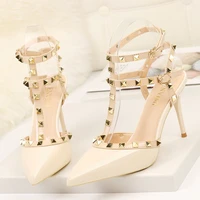 rivet high heels luxury designer women shoes ladies pumps sexy spring summer 2022 fashion sandals office dress white black shoes