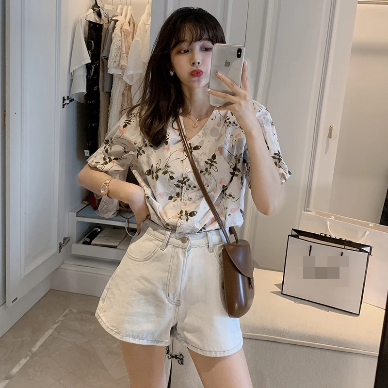 Женская блузка с цветочным принтом MISHOW повседневная однобортная Свободная