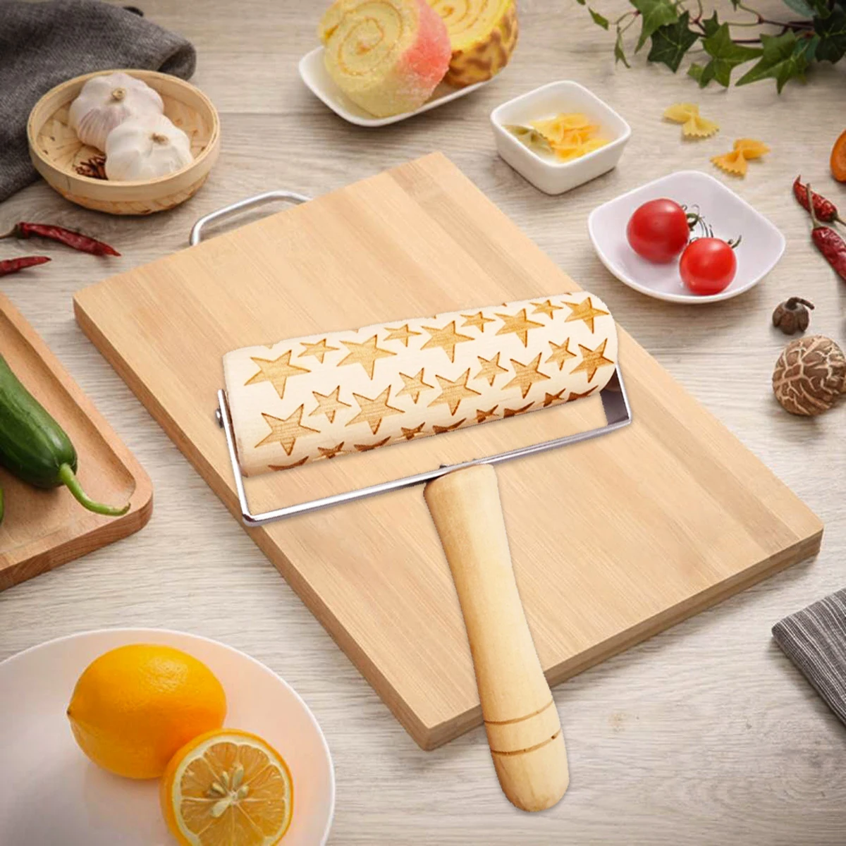 

Kitchen Christmas Baked Cookies Biscuits Biscuits Dough Carved Reindeer Snowflakes Embossed Rolling Pin Baking Tool Accessories