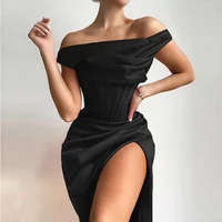women 2021 summer sexy sleeveless off shoulder backless party night club dress women new elegant fashion side thigh split dress