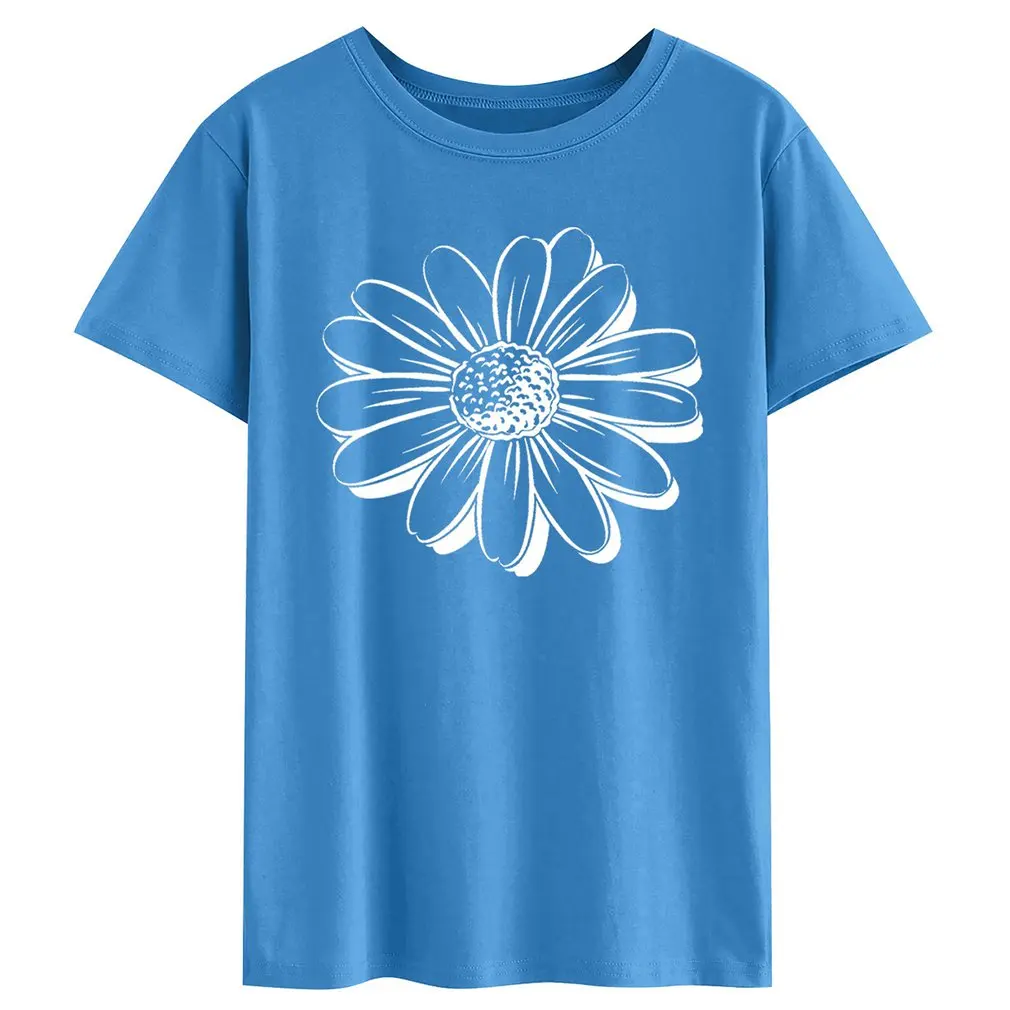 

Summer Ropa Plus Size Mujer New Flower Print T-Shirt 100%Cotton TShirt Women Shirts O Neck Short Sleeve Tees T Shirt Women Tops