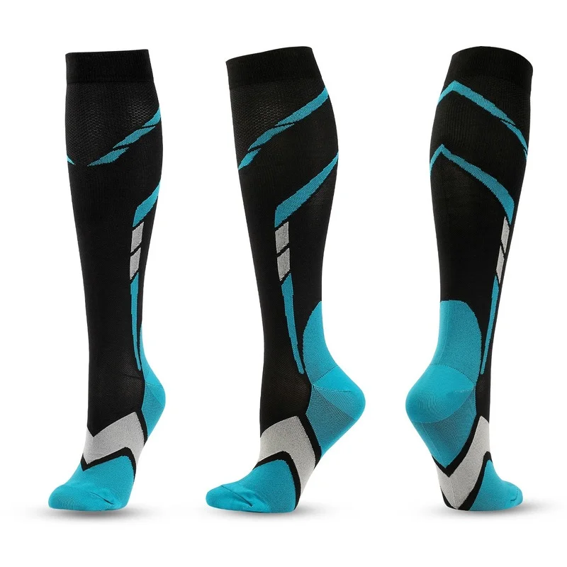 3 Pairs Sports Socks Men New Style Knee High Colorful Outdoors Running Black Blue Gradient Football Compression Stockings Man