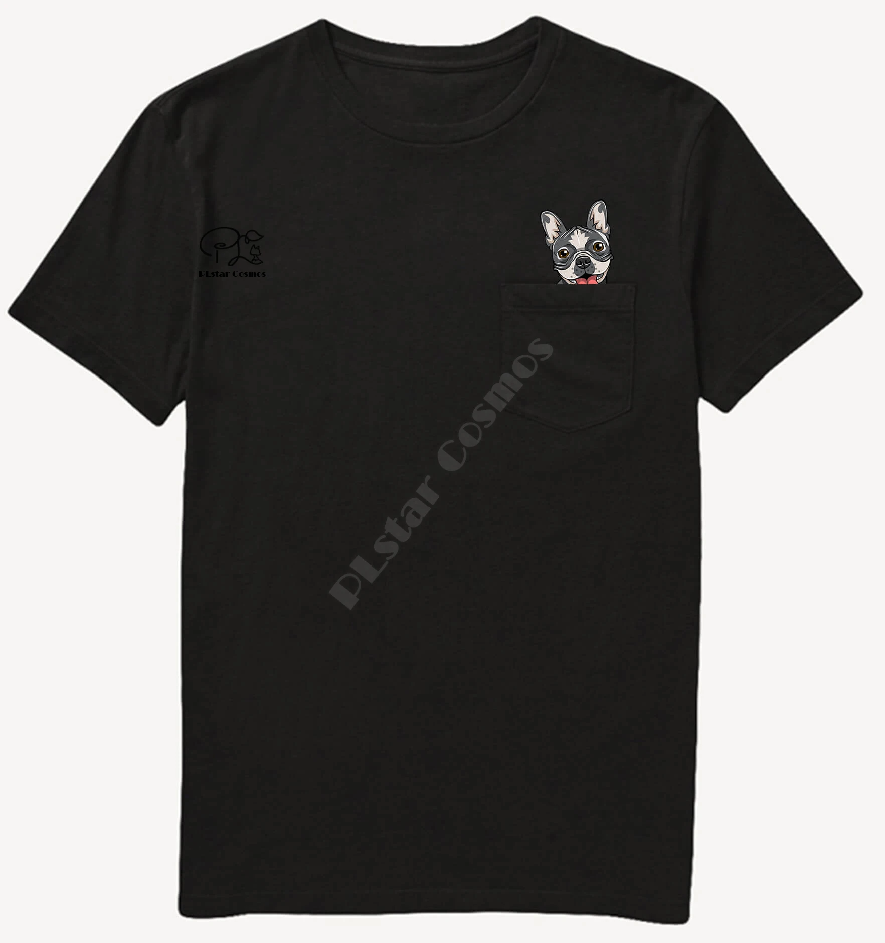 

BostonMiddleHand In Pocket T Shirt Dog Lovers Black Cotton Men for women Cartoon t shirt men Unisex New Fashion tshirt
