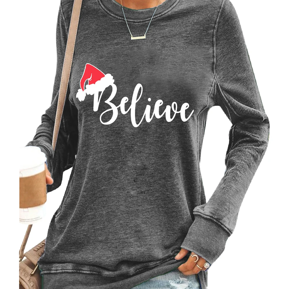 

Women's Casual Christmas Sweatshirts Letter Print Sweatshirt Fashion Vintage Autumn Slim Pullover Long Sleeve Top