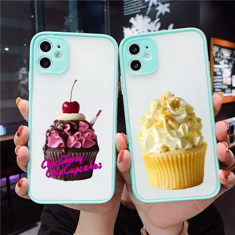 

Cupcake Food colorful dessert cute Phone Case For iPhone 12 11 Mini Pro XR XS Max 7 8 Plus X Matte transparent blue Back Cover