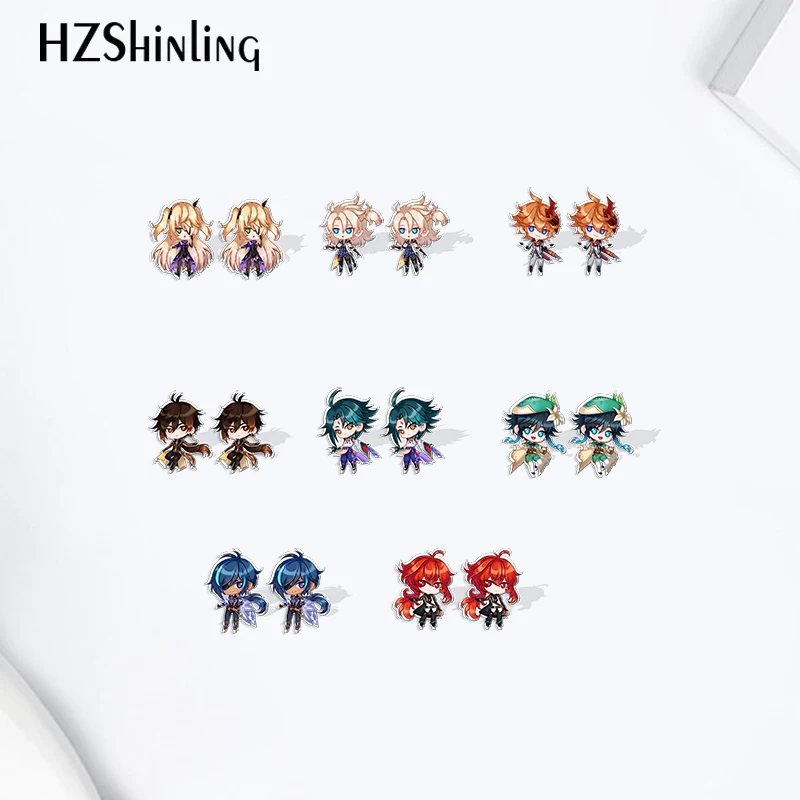 

Genshin impact Kaeya Diluc Wendy XIAO Pattern Acrylic Resin Epoxy Stud Earrings Handmade Ear Jewelry
