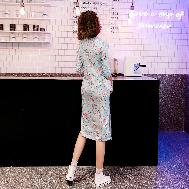 Женское приталенное платье-Ципао с длинным рукавом в китайском стиле