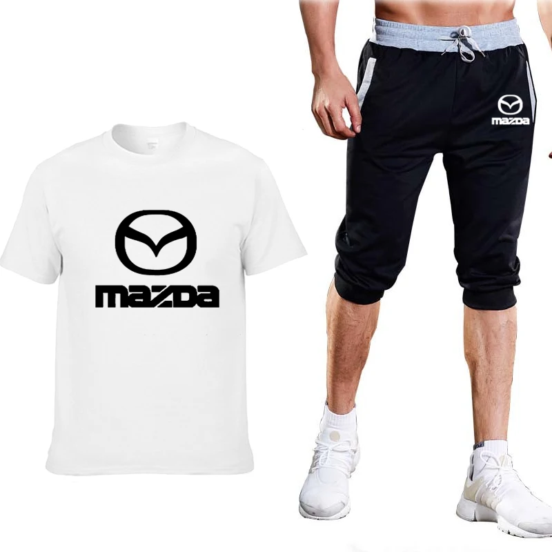 

2020 New Mens Short sleeve Mazda Car Logo Summer Mens T-Shirt high quality Cotton T-Shirts+pants suit