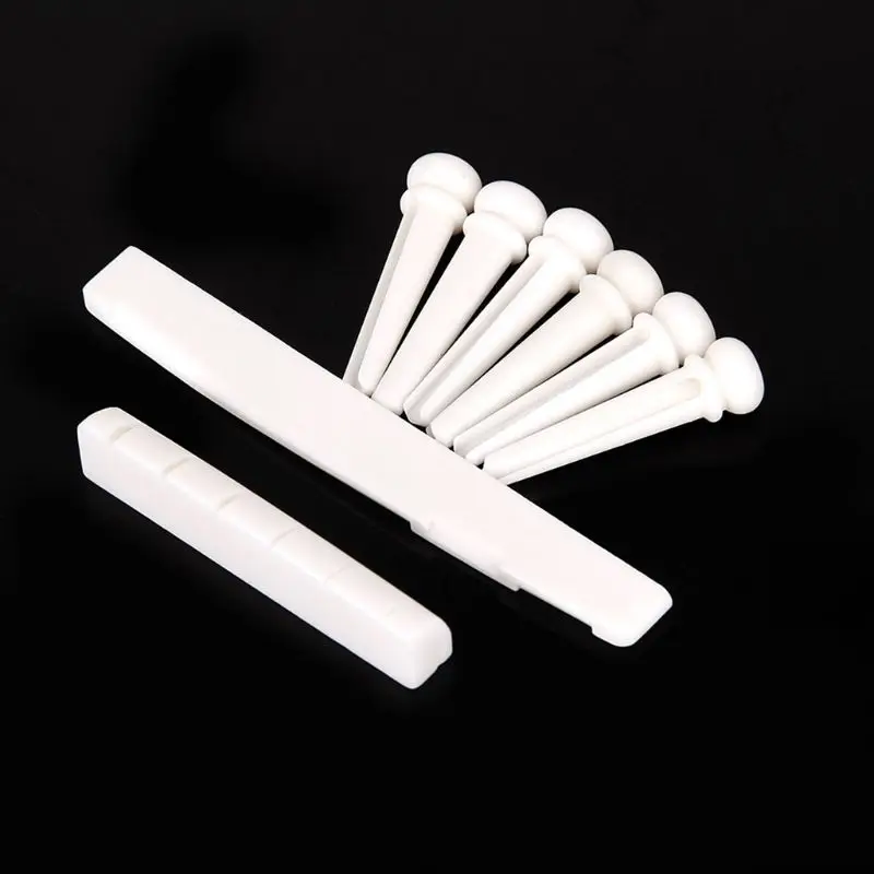 

6 String Acoustic Guitar Bone Bridge Saddle and Nut and 6pcs Guitar Bone Bridge