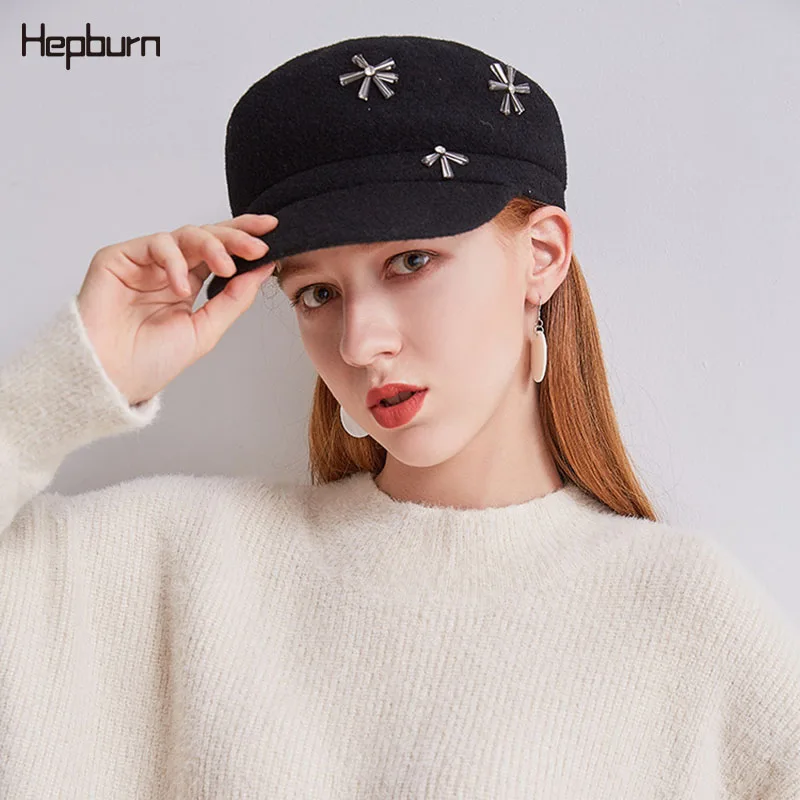 Хепберн бренд 2019 шерсть зимние шапки для женщин восьмиугольная кепка газетчика