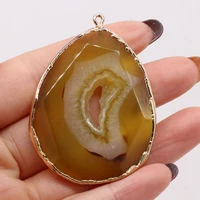 natural stone gem yellow agate pendant handmade crafts diy party charm necklace jewelry accessories exquisite gift make 40x50mm