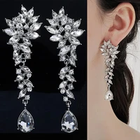efily fashion long rhinestone dangle earrings for women bridal jewelry silver color crystal water drop earrings christmas gift