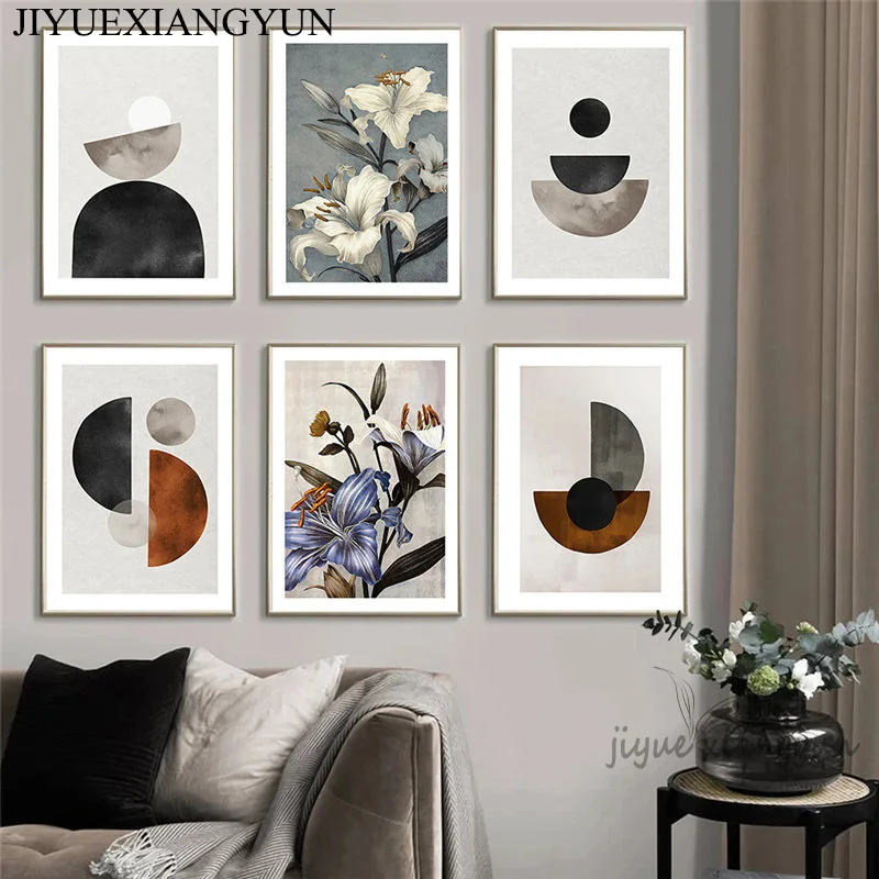 Геометрический абстрактный постер винтажная Картина на холсте с цветами