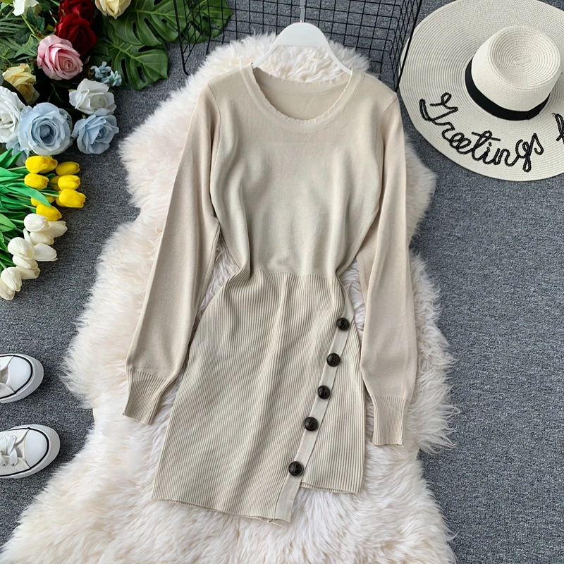 Женское вязаное платье ALPHALMODA пуловер с длинными рукавами асимметричное