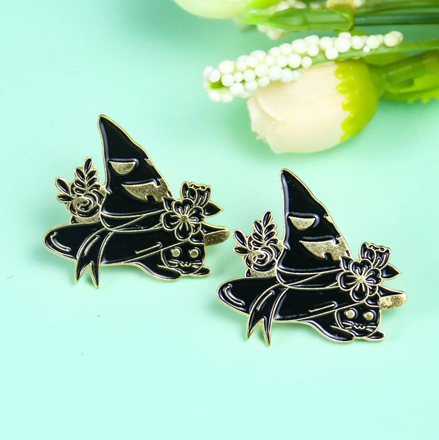 Эмалированные заколки в виде черной ведьмы кошек на заказ Звездный волшебник