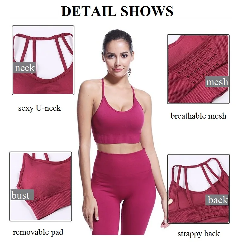 SEXYWG Sport Top Vest Strappy Back Yoga Bras Shockproof Running Gym Shirt Push Up Brassiere Breathable Mesh Spots Bra Underwear | Спорт и