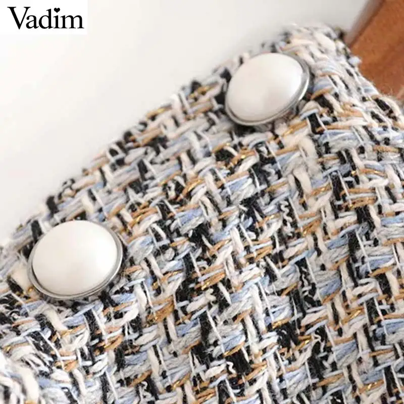 Vadim милый Женский твидовый Роскошная блуза с короткими рукавами и круглым