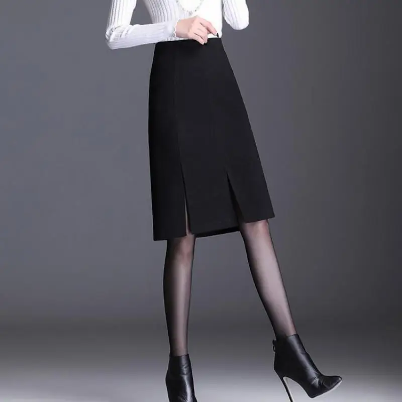 

Autumn & Winter New High Waist Slimming Simple Black Sexy Split Hip Skirt All-match Casual Women A-line Skirt Tide Free Shipping