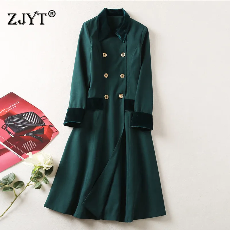 

Runway Fashion Autumn Winter Double Breasted Trench Coat for Women Turn Down Collar Elegant Long Windbreaker Overcoat Outerwear