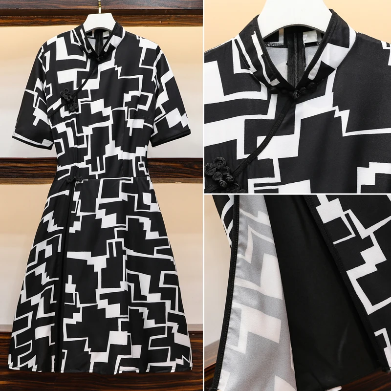 M-4XL размера плюс с коротким рукавом летние платья Cheongsam винтажные китайские