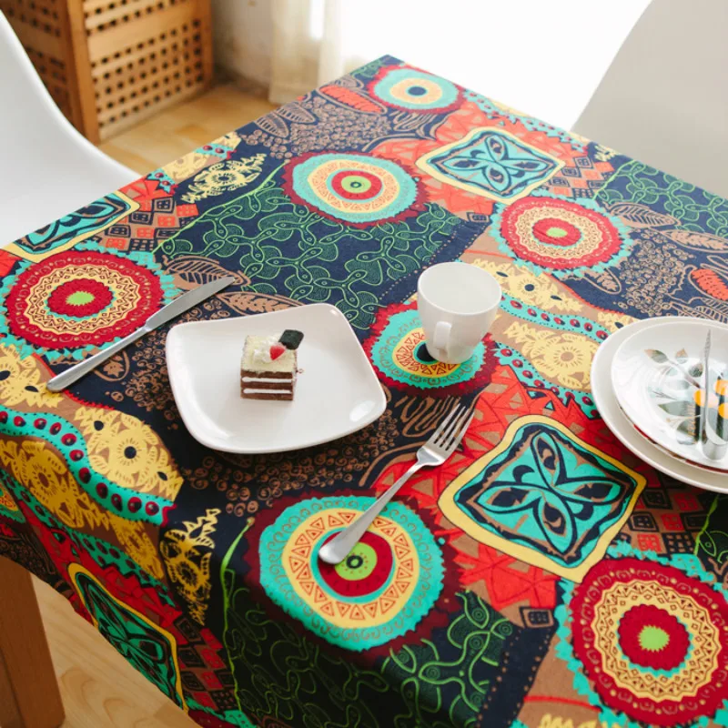 

Mediterranean Cotton and Linen Tablecloth Pastoral Ethnic Style Classical Fresh Table Cloth Home Coffee Tea Table Cloth Cover