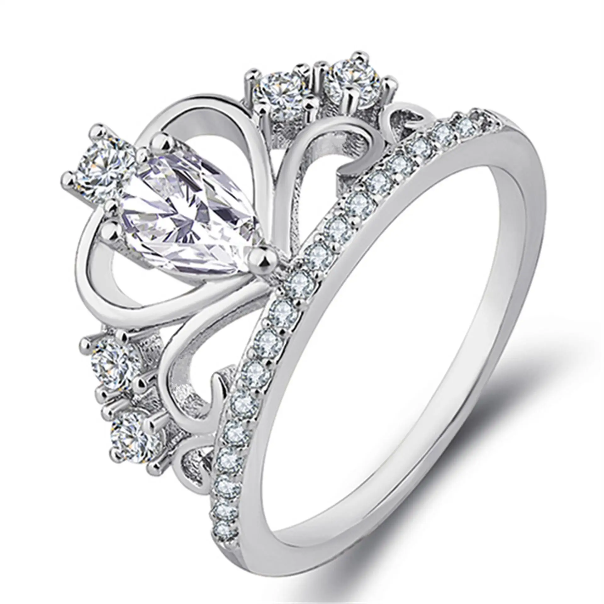 

Luxury Diamond Wedding Engagement Rings Women personality creative ring Fine Jewelry Fashion CrownZircon Ladies Rings