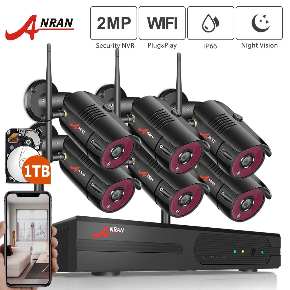 ANRAN 1080P HD, ip-камера Водонепроницаемая наружная система ночного видения наблюдения 8CH NVR комплекты 6 шт. домашняя видеокамера с Wi-Fi комплекты