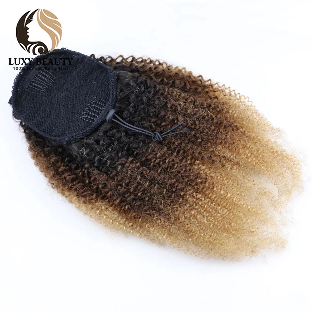 Афро кудрявые накладные Человеческие волосы Remy с кулиской хвосты для волос