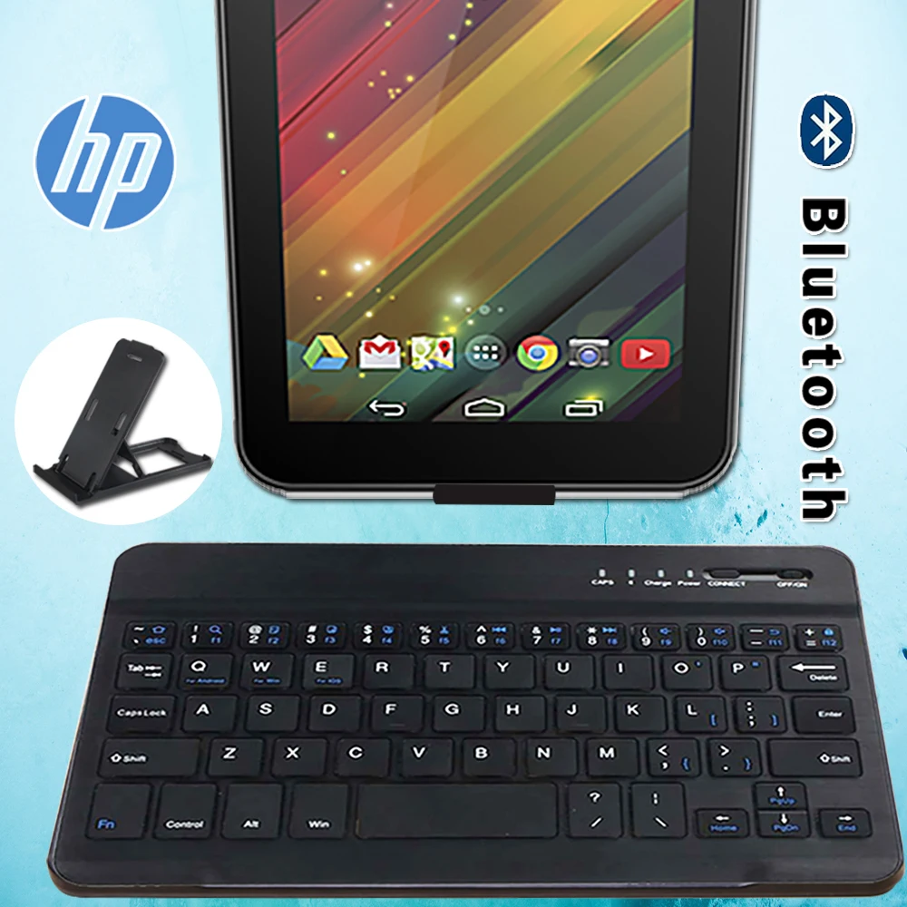 

Английская ультратонкая Беспроводная Bluetooth-клавиатура для планшета HP Pro 8 Tablet/Slate 7/Stream 7, перезаряжаемая клавиатура для планшета + кронштейн