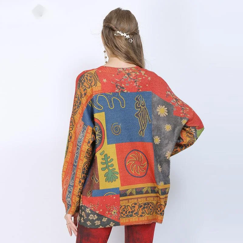 

Autumn Women's Ugly Sweater Casual Pullover Long Sleeve Top Literature Printing Versatile Loose Knit Basic Ladies Sweater