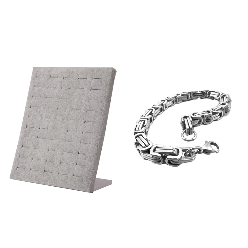 

Браслет из нержавеющей стали, звено на запястье, 19 см и 50 слотов, L-образный фланелевый настенный держатель для ювелирных изделий