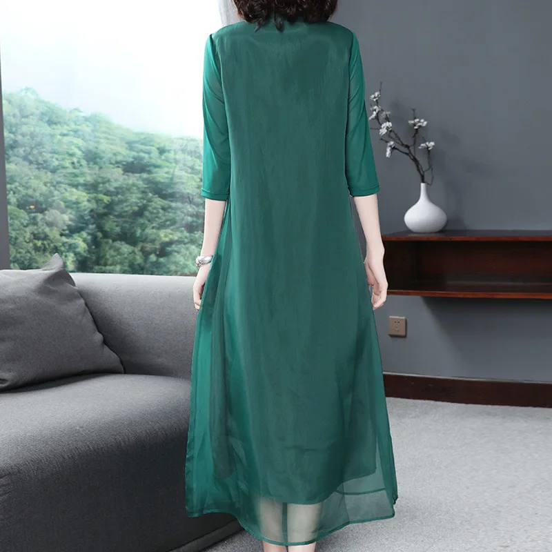 

Shenzhen Nanyou women's clothing 2021 spring and summer new literature and art tea dress Chinese style stand collar embroidered