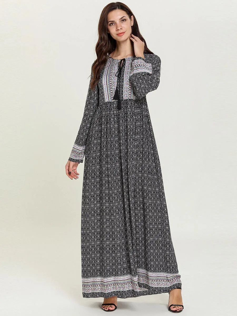 Мусульманское женское платье с принтом на молнии спереди длинное абайя кафтан