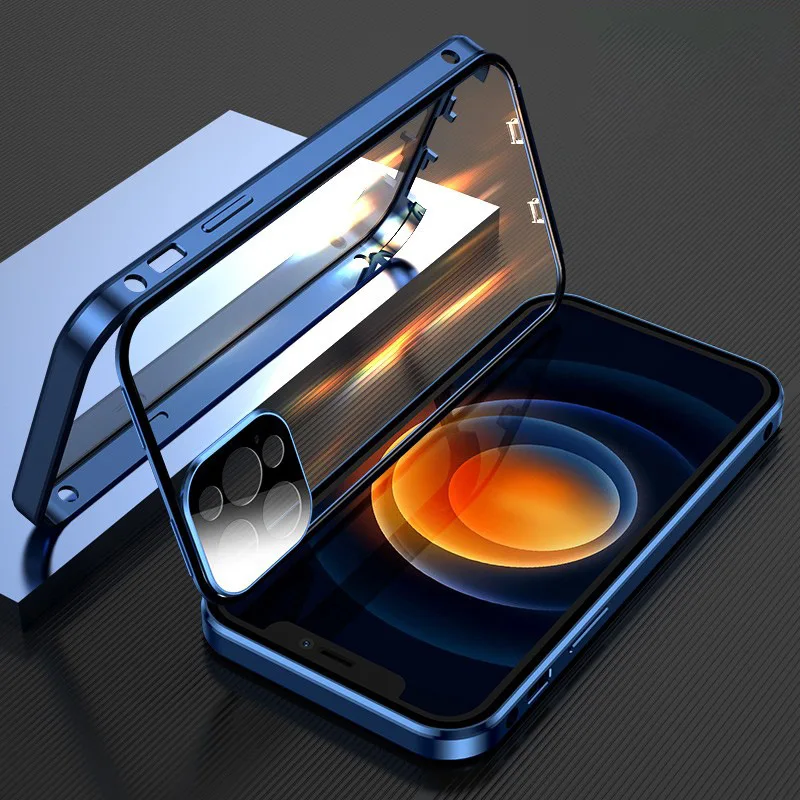 

Aluminum Metal Bumper Phone Case For iPhone X XR XS Max Case Metal Frame Tempered Glass Cover For iPhone 6 7 8 Plus 12 11 Coques