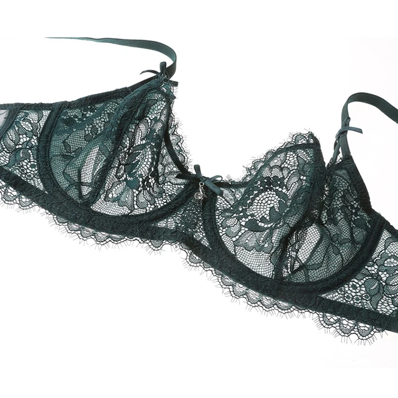 Нижнее белье женское ультратонкое с цветочной вышивкой и чашками пуш