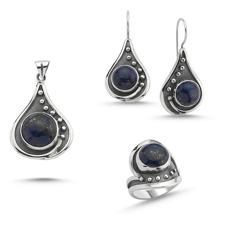 

Silverlina Silver Lapis Lazuli Stone Handwork Set