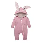 Милый цельный комбинезон для маленьких мальчиков и девочек, Осень-зима 2019, комбинезон с кроличьими ушками, теплая одежда для детей 0-24 месяцев