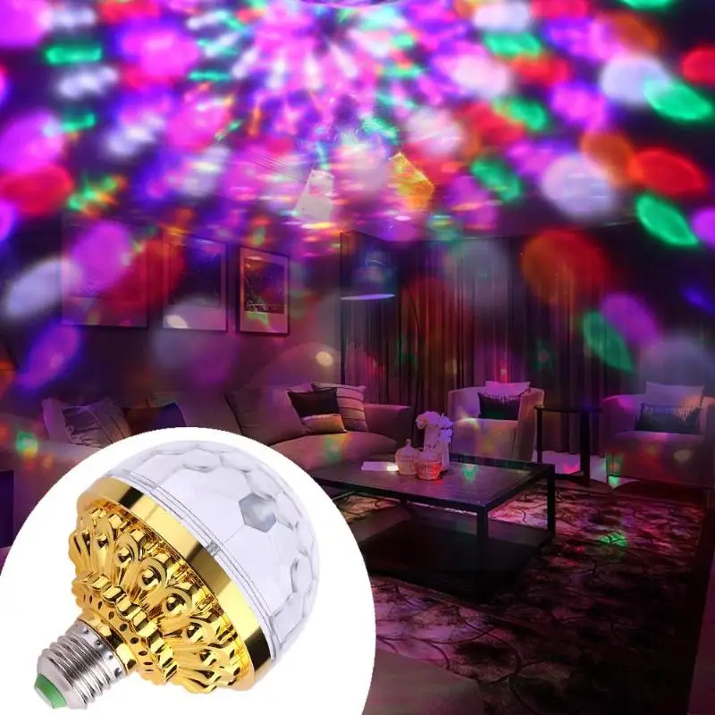 

Светодиодная RGB-лампа E27, 6 Вт, волшебный цветной проектор, Автоматическое вращение, сценическое освещение, AC110-240V 220 В, 110 В для праздничной веч...