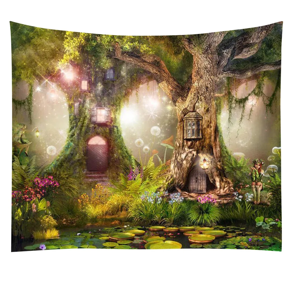 

Fantasy Plant Magical Forest Tapestry A Large Flannel Life Tree Elves Waterfalls Stream Fairy Tales Wall Art Hanging