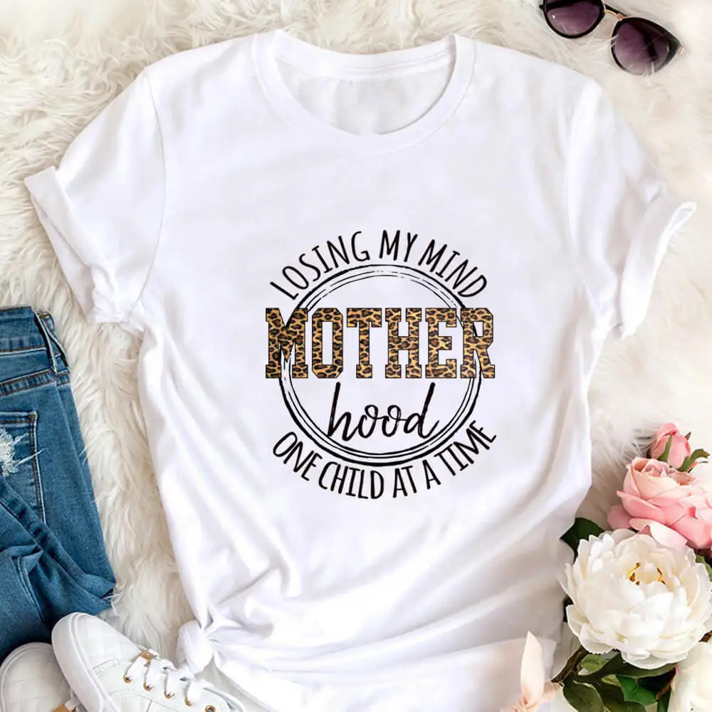 

Losing My Mind Motherhood Leopard Print 100%Cotton Women T-Shirt Mom Life Summer Casual Short Sleeve Top Tee Mother's Day Gift