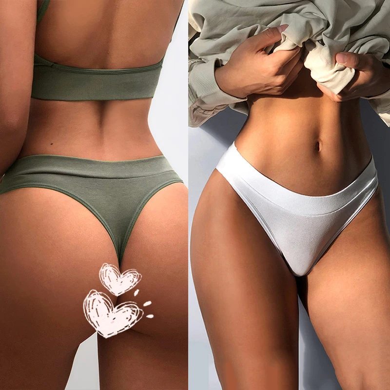 

Women's Cotton Panties Sexy Thong G-String Female Underpants Seamless Underwear Briefs Sexy Lingerie Solid Pantys Intimates