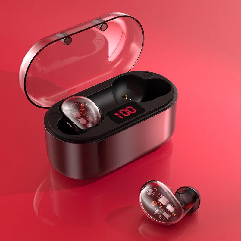 Red Bakeey X7 TWS Беспроводные bluetooth 5,0 наушники HiFi бас активный шумоподавление сенсорное управление прозрачные наушники с микрофоном - Цвет: Red