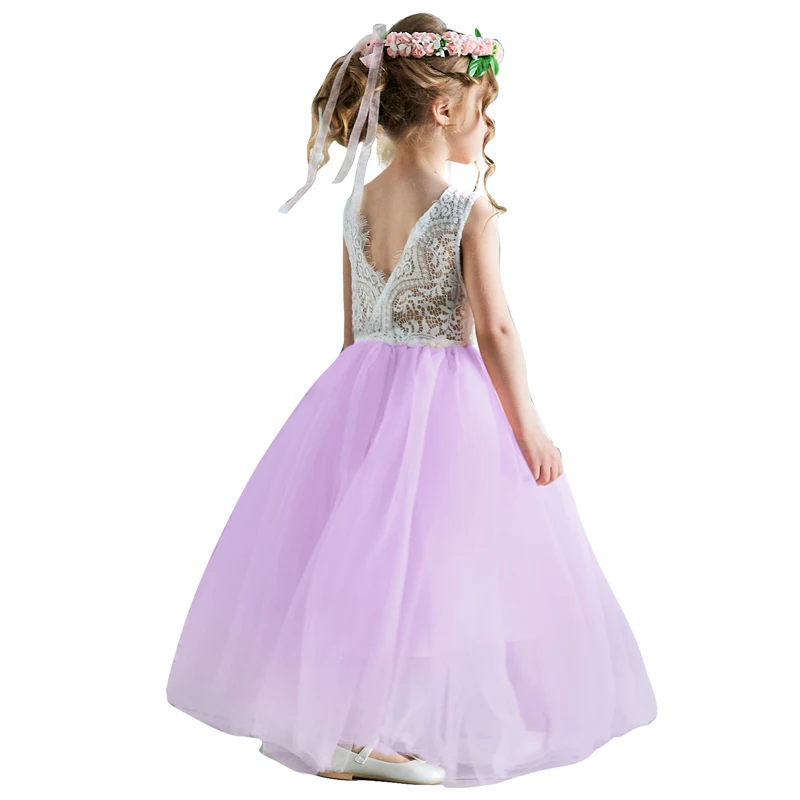 Весенне-летнее кружевное платье для девочек принцессы с открытой спиной детская