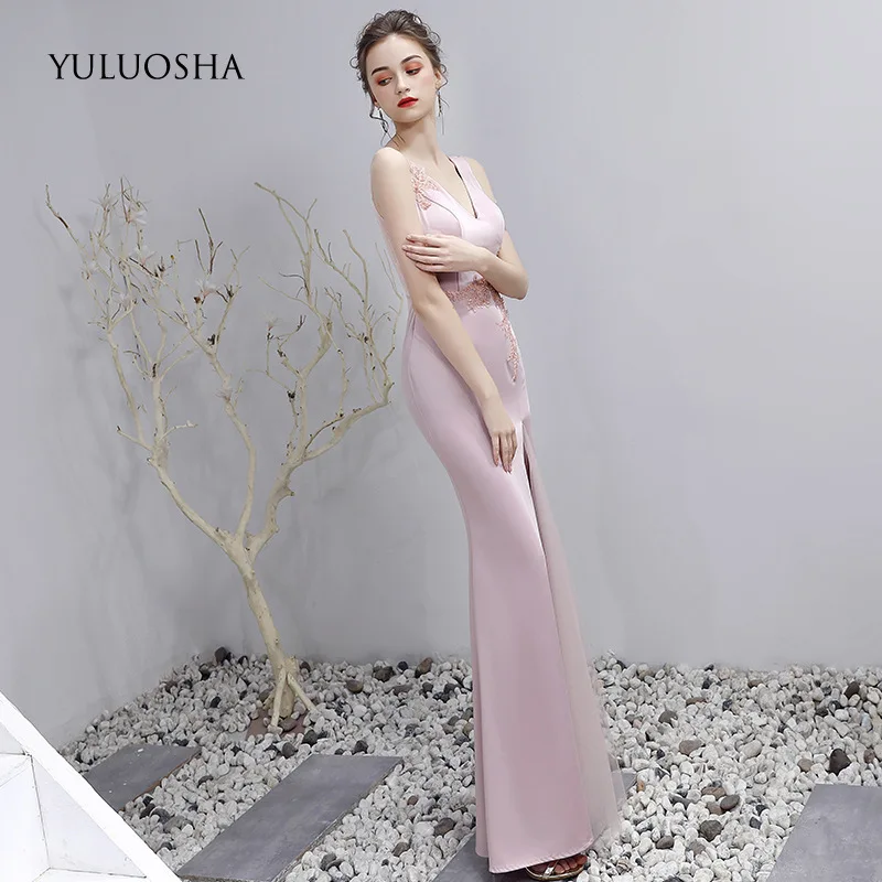 Женское вечернее платье YULUOSHA длинное с глубоким v образным вырезом и открытой