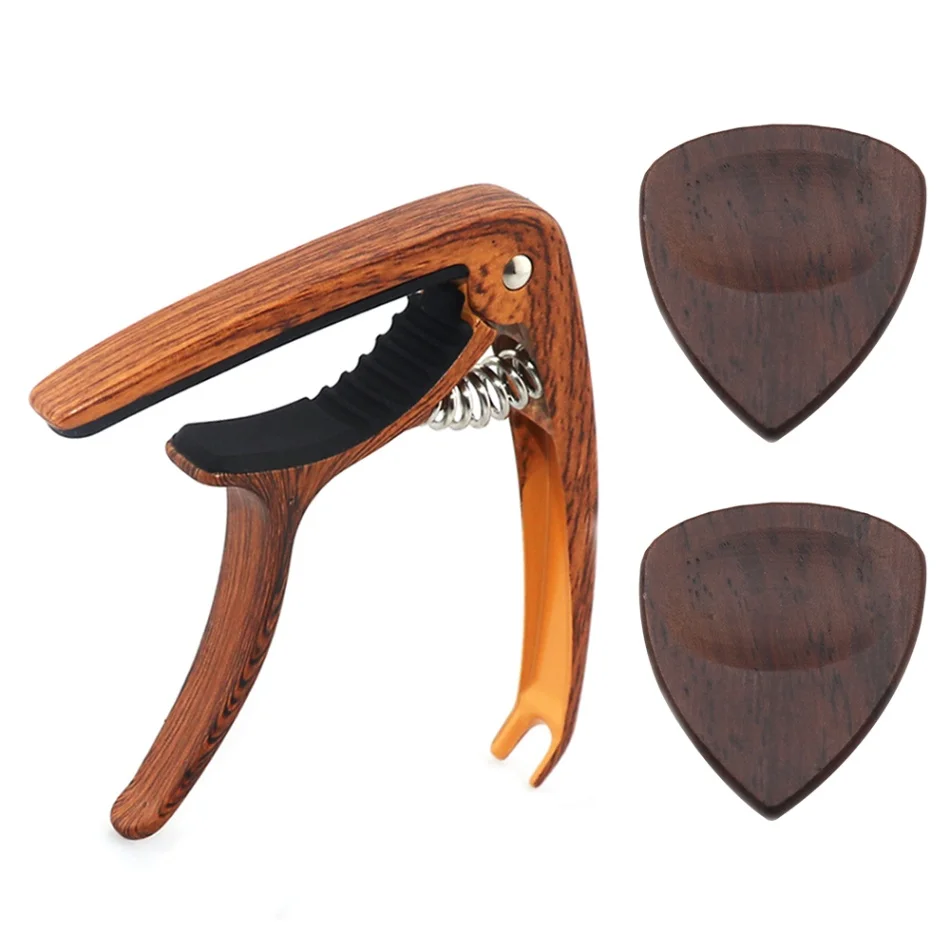 Ebony Wood Picks 2 шт деревянные медиаторы металлический каподастр для гитары со Съемник фиксатора для акустической Народной классической гитары аксессуары для гавайской гитары - Цвет: Ebony Wood Picks